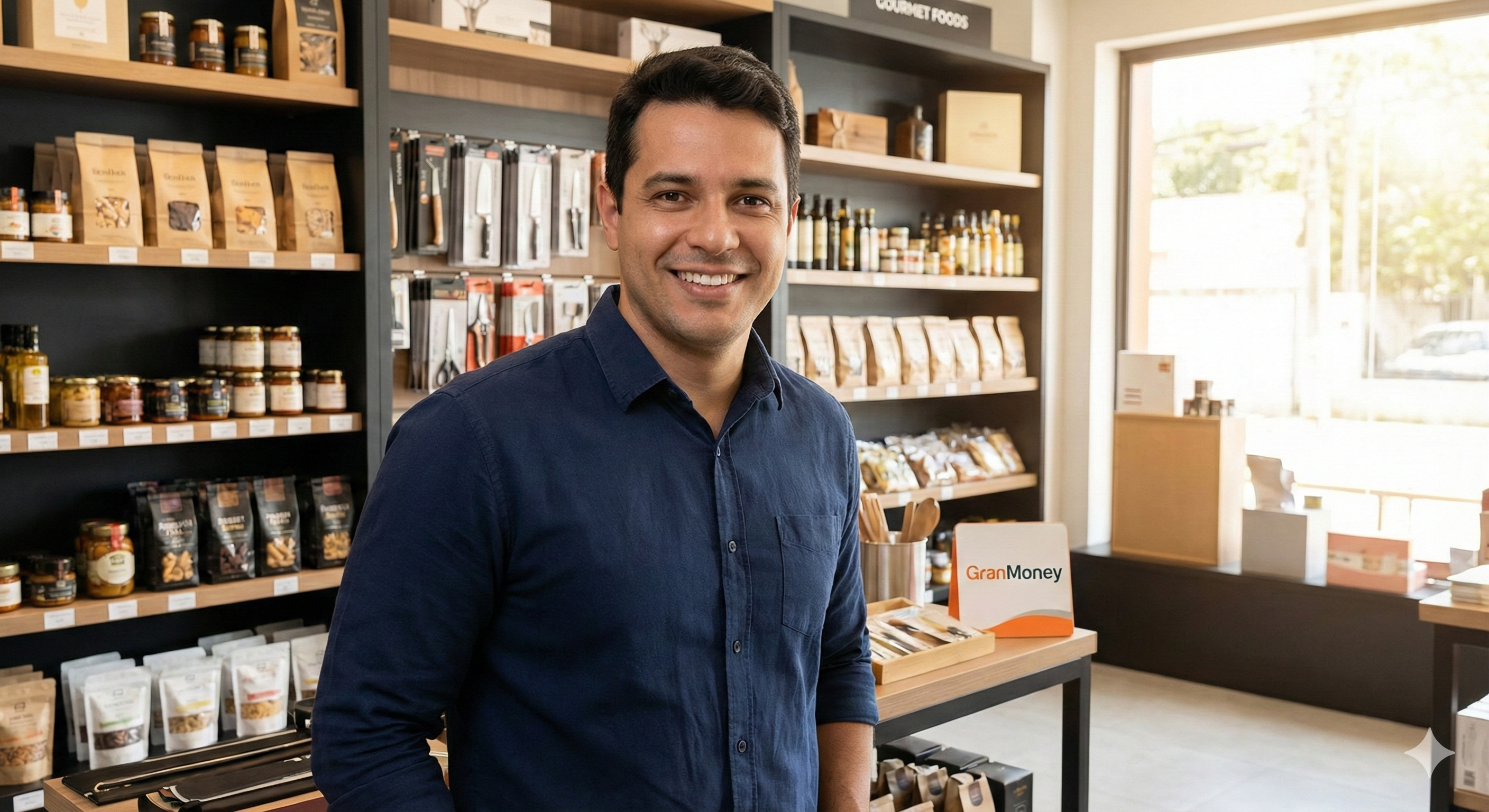 Funcionário organizando estoque seguindo checklist de implementação do controle com sistema GranMoney no tablet